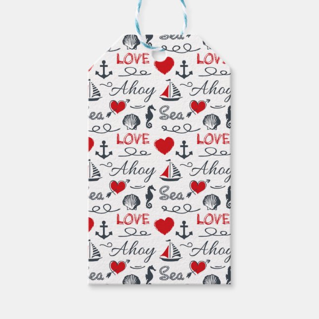 Seamless nautical pattern gift tags (Front)