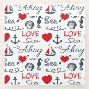 Seamless nautical pattern glass coaster