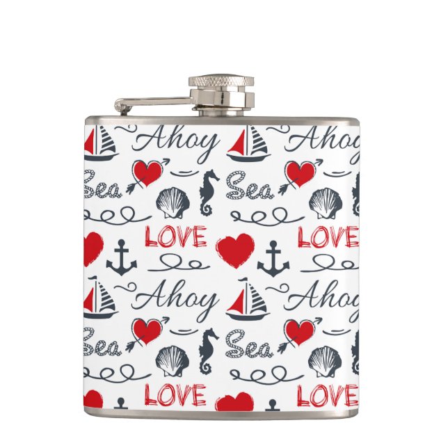 Seamless nautical pattern hip flask (Front)