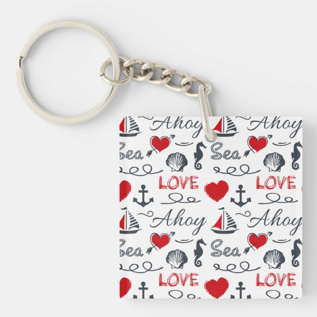 Seamless nautical pattern key ring (Front)