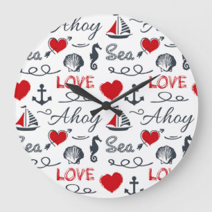 Seamless nautical pattern large clock
