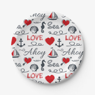 Seamless nautical pattern paper plate
