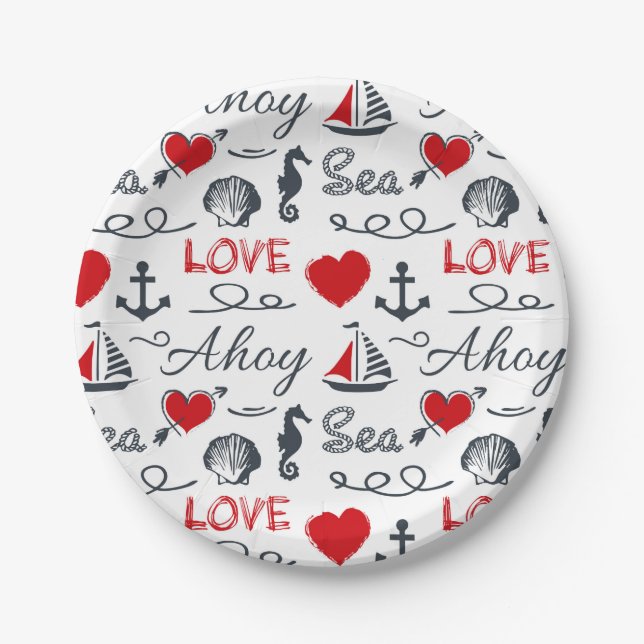 Seamless nautical pattern paper plate (Front)