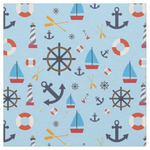 Seamless Nautical Pattern, Sea Travel, Beach Time Fabric