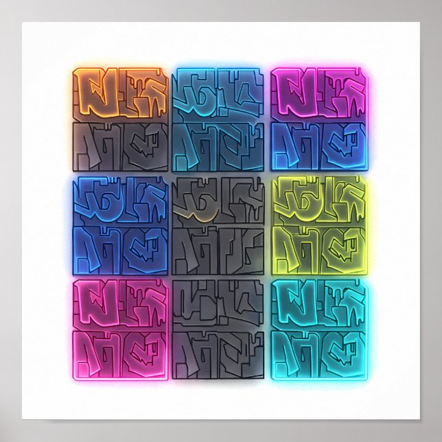 Seamless Neon Lit Graffiti Wallpaper Pattern Poster (Front)