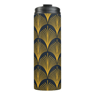 Seamless neon orange vintage art deco peacock fish thermal tumbler