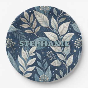 Seamless Night Garden Botanical Pattern Paper Plate