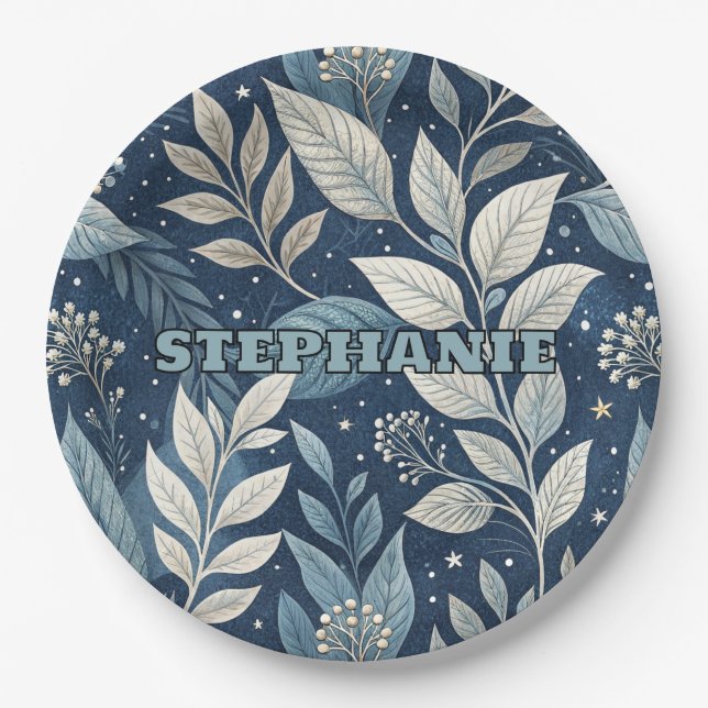 Seamless Night Garden Botanical Pattern Paper Plate (Front)