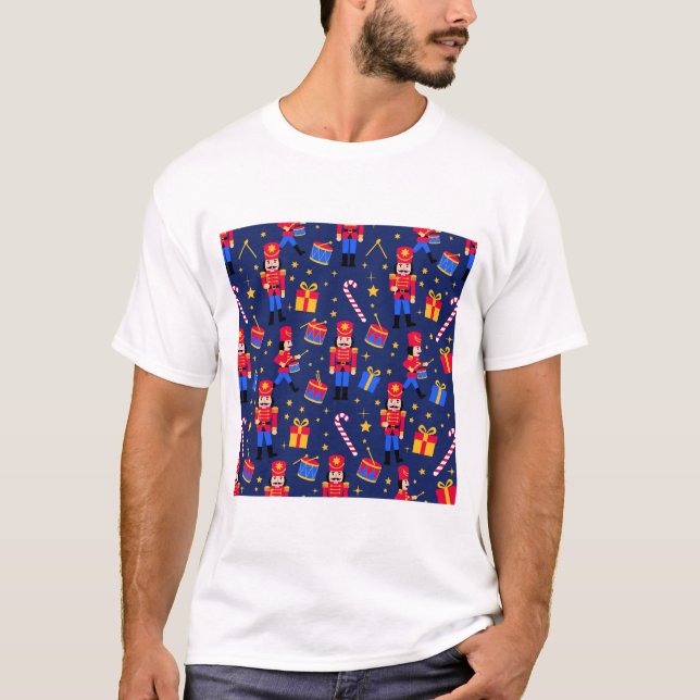 Seamless Nutcracker Christmas Pattern T-Shirt (Front)
