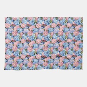 Seamless Of Pink and Blue Hydrangea Flowers Tea Towel