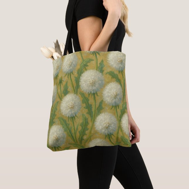 Seamless Oil Painting Dandelion Pattern Tote Bag (Close Up)
