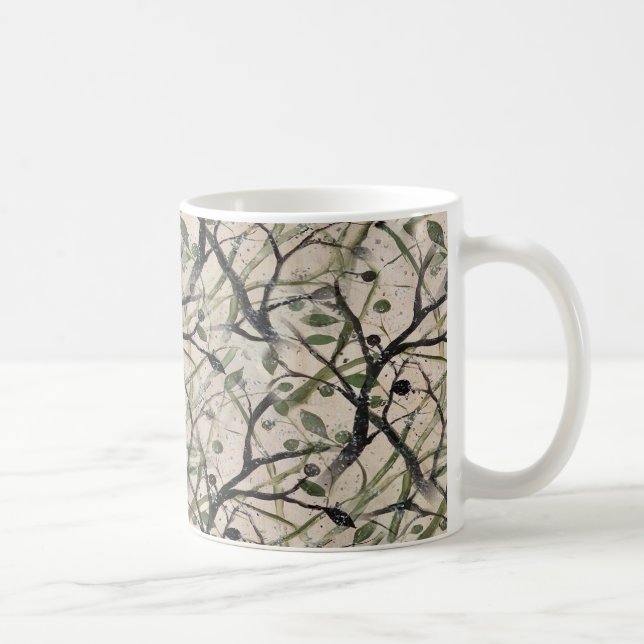Seamless Olive Branch Abstract Art Pattern Coffee Mug (Right)