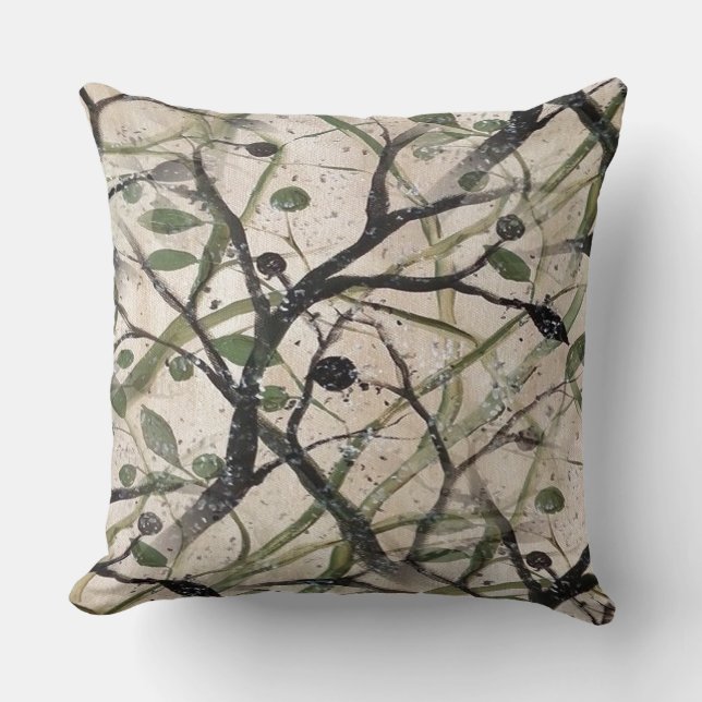 Seamless Olive Branch Abstract Art Pattern Cushion (Front)