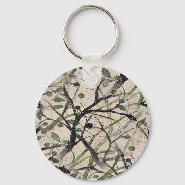 Seamless Olive Branch Abstract Art Pattern Key Ring (Front)