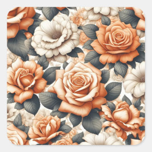 Seamless Orange and White Rose Pattern Square Sticker