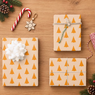 Seamless Orange Christmas Tree Wrapping Paper Sheet