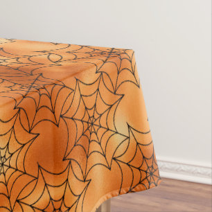 Seamless Orange Foil and Black Cobwebs Halloween Tablecloth