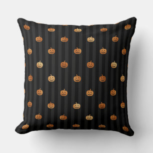 Seamless Orange Foil Pumpkins & Stripes Halloween Cushion
