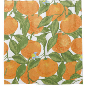 Seamless orange mandarin tangerine with leaves and shower curtain
