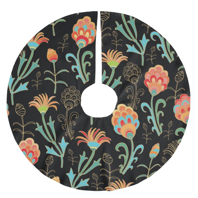 Seamless Oriental Floral Elegance Brushed Polyester Tree Skirt (Front)