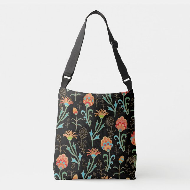 Seamless Oriental Floral Elegance Crossbody Bag (Front)