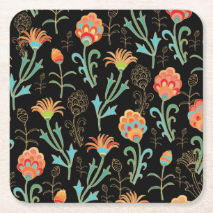 Seamless Oriental Floral Elegance Square Paper Coaster