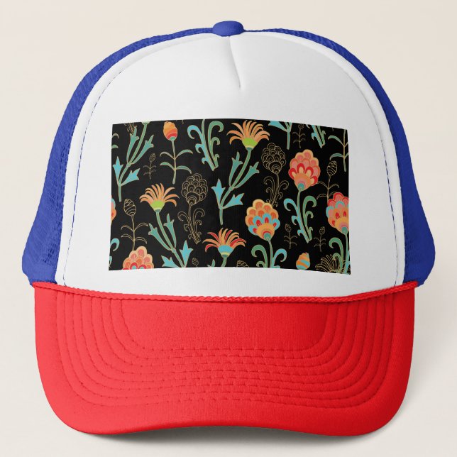 Seamless Oriental Floral Elegance Trucker Hat (Front)