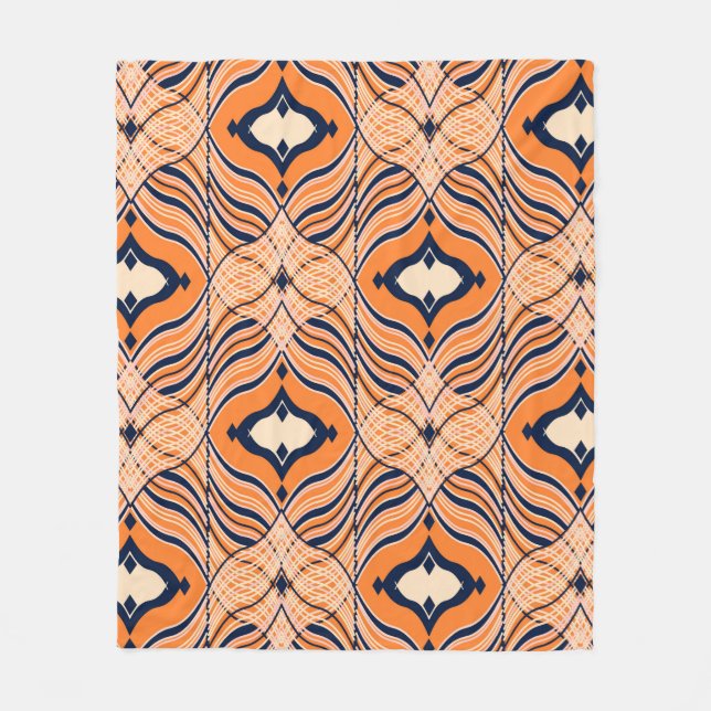 Seamless Oriental pattern, black, orange ornament. Fleece Blanket (Front)