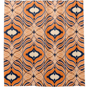 Seamless Oriental pattern, black, orange ornament. Shower Curtain