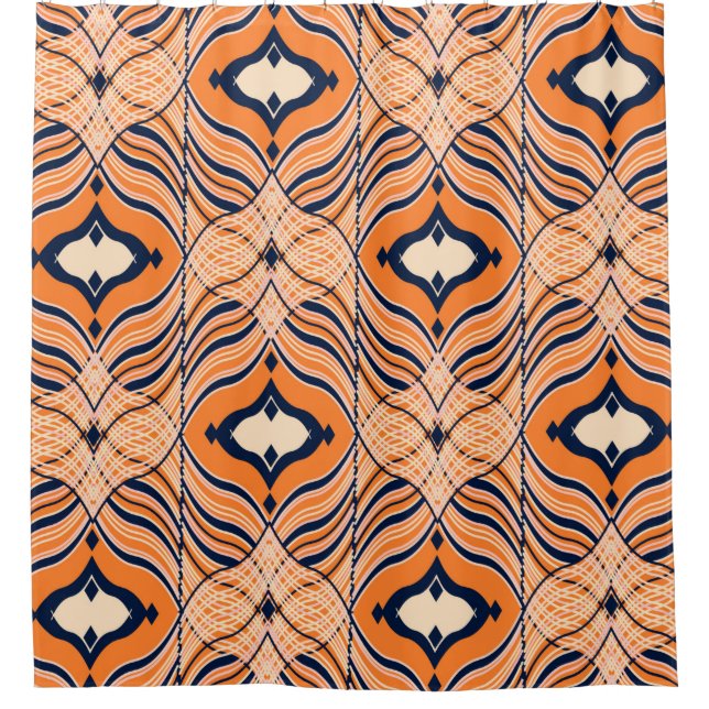 Seamless Oriental pattern, black, orange ornament. Shower Curtain (Front)
