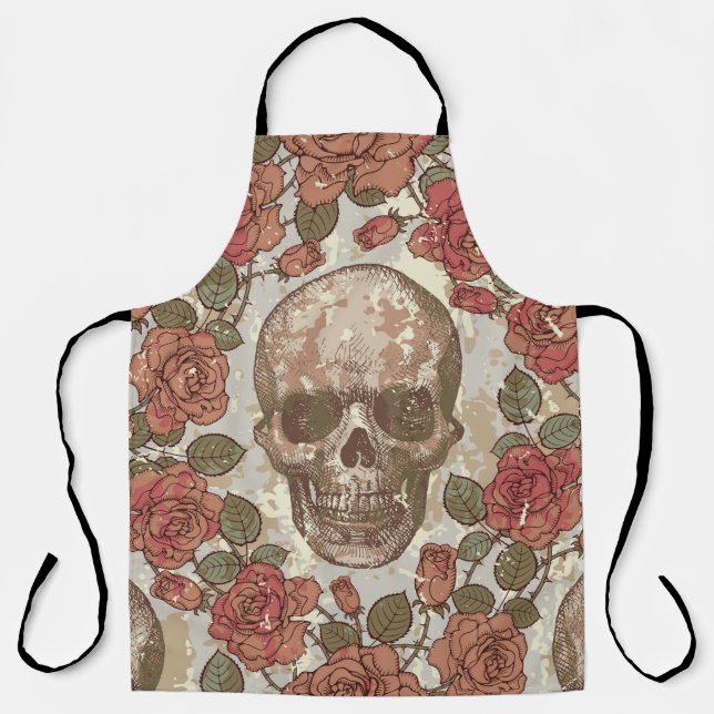 Seamless ornament in a retro style with skulls and apron (Front)