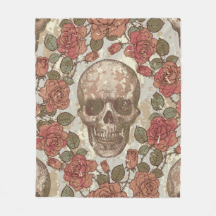 Seamless ornament in a retro style with skulls and fleece blanket