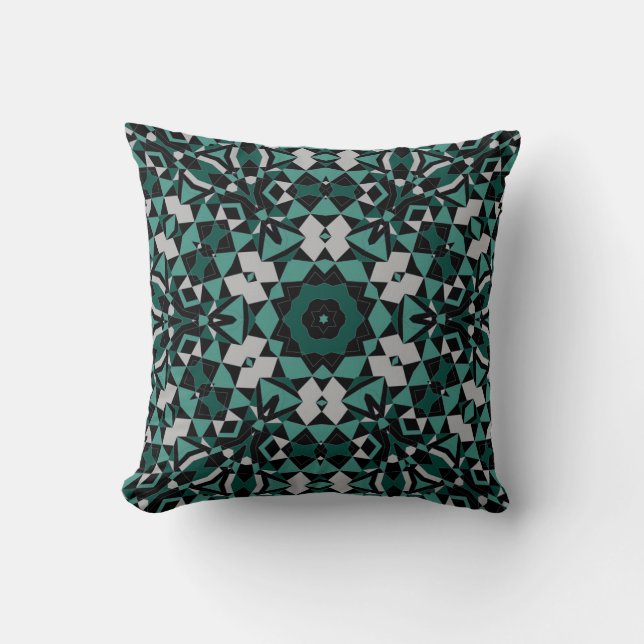 Seamless ornamental black green grey decor decorat cushion (Front)