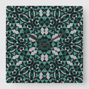 Seamless ornamental black green grey decor decorat square wall clock