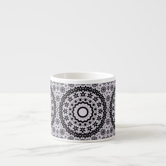 Seamless ornamental black grey lace decor decorati espresso cup (Front)