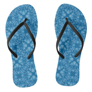 Seamless ornamental blue floral flowers decor deco flip flops