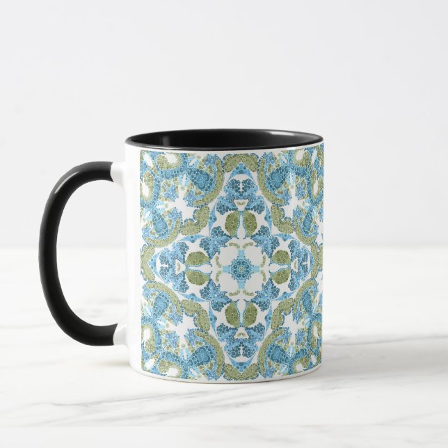 Seamless ornamental blue green white decor decorat mug (Left)