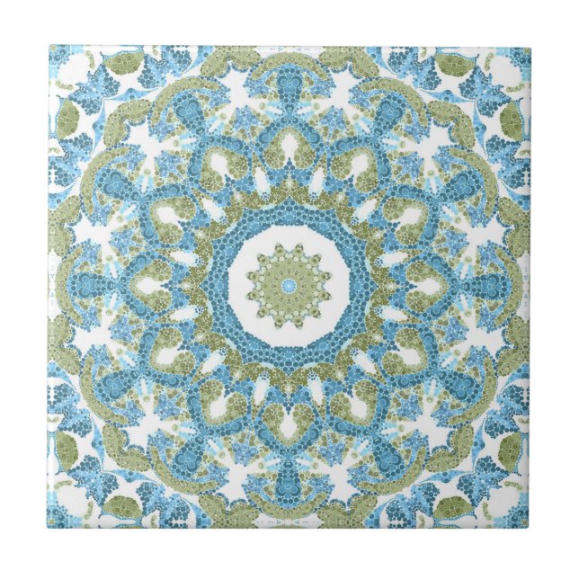 Seamless ornamental blue green white decor decorat tile (Front)