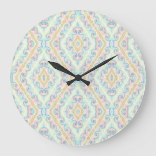 Seamless ornamental pastel green blue beige decor large clock