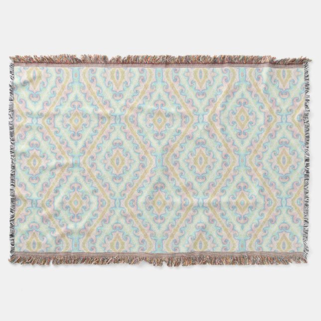 Seamless ornamental pastel green blue beige decor throw blanket (Front)