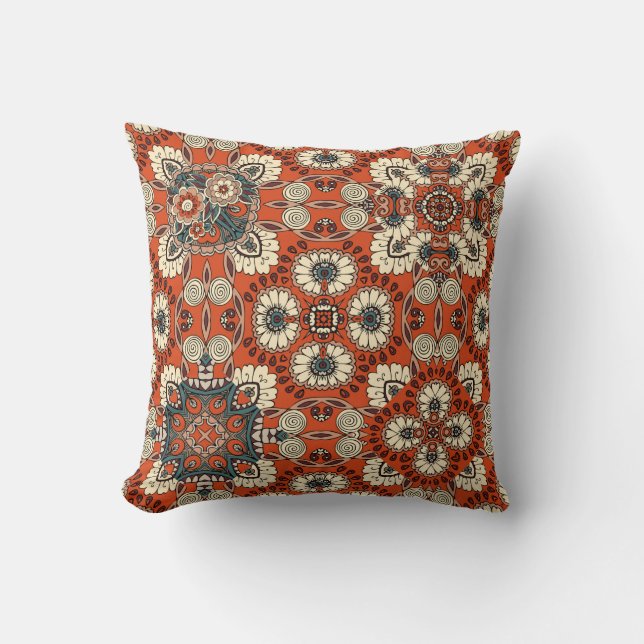 Seamless ornamental pattern with floral and paisle cushion (Front)