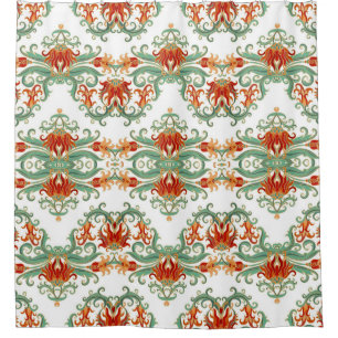 Seamless ornamental pattern with stylised red flow shower curtain