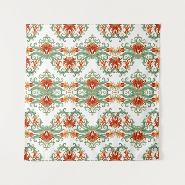 Seamless ornamental pattern with stylised red flow tapestry (Front)