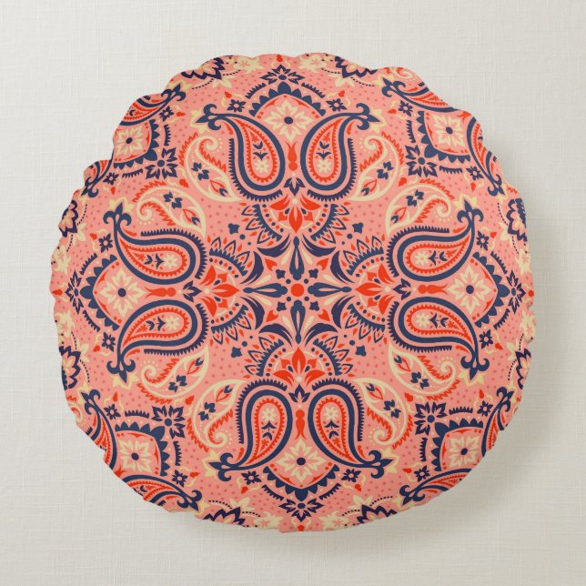 Seamless paisley: vintage pattern design. round cushion (Front)