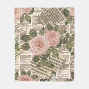Seamless Paris travel wallpaper. Vintage newspaper Fleece Blanket