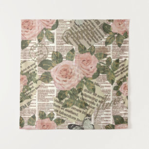 Seamless Paris travel wallpaper. Vintage newspaper Tapestry