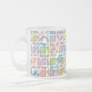Seamless pastel geometrical shapes squares circles frosted glass coffee mug