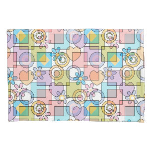 Seamless pastel geometrical shapes squares circles pillowcase