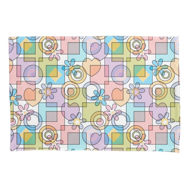Seamless pastel geometrical shapes squares circles pillowcase (Front)