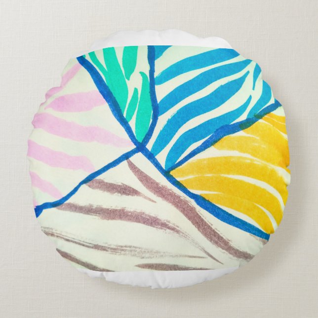 Seamless patchwork background with paisley and flo round cushion (Front)